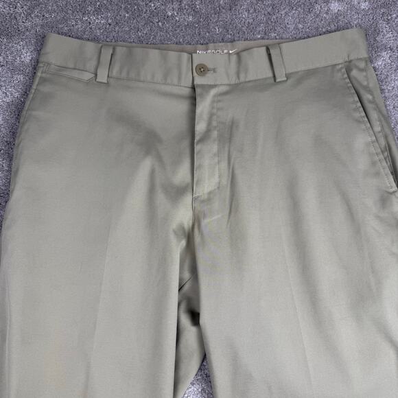 Khaki Nike Golf Dri-Fit Pants Size 32x30 Beige Flat Front Chinos Performance - Picture 2 of 4
